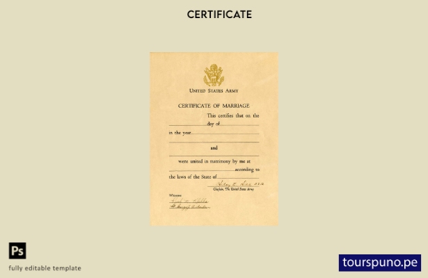 listo para imprimir plantilla de certificado de matrimonio del ejército de los E